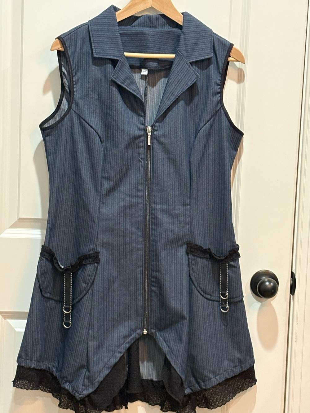 Avant-garde, longline pinstripe zipper vest